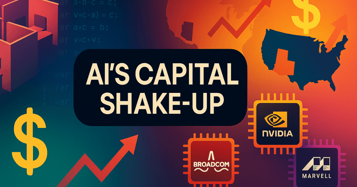 Premium graphic showing AI impact on jobs, finance, regulation, and chip stock growth in the US market