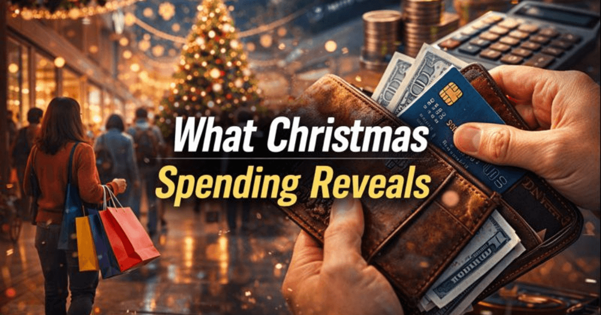 Christmas shopping crowds illustrating consumer spending behaviour and what holiday purchases reveal about household finances
