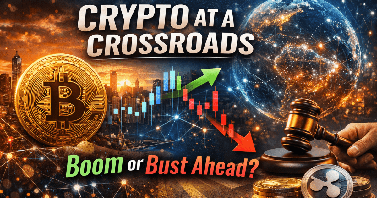 A hyper-realistic visual showing Bitcoin, crypto price charts, regulatory symbols, and global blockchain infrastructure, illustrating the crypto market outlook, Bitcoin price trends, and evolving crypto regulation heading into 2026.