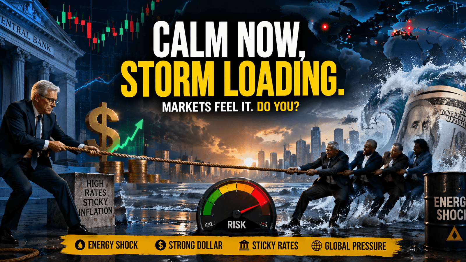 Global financial markets under pressure from energy shock, strong US dollar, and high interest rates with rising risk indicators and central bank tension