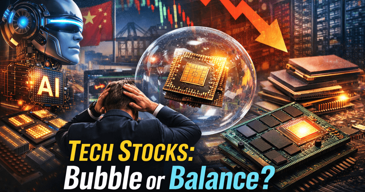 Tech stocks react to AI chip export controls, semiconductor volatility, and memory shortages affecting long-term investors