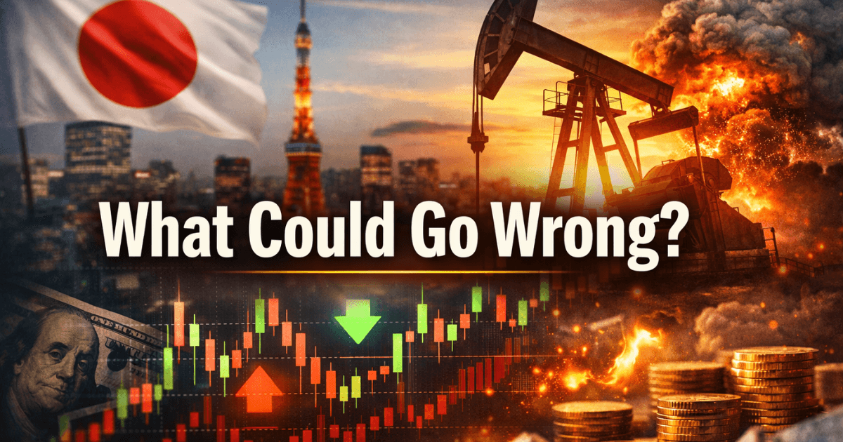 Featured image showing Japan election impact, oil price volatility, and global market risk with financial charts and energy visuals